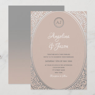 Blush Pink and Silver Monogram Wedding Invite