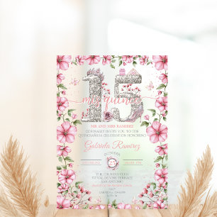Blush Pink and Silver Tiara Mis Quince Quinceañera Acrylic Invitations