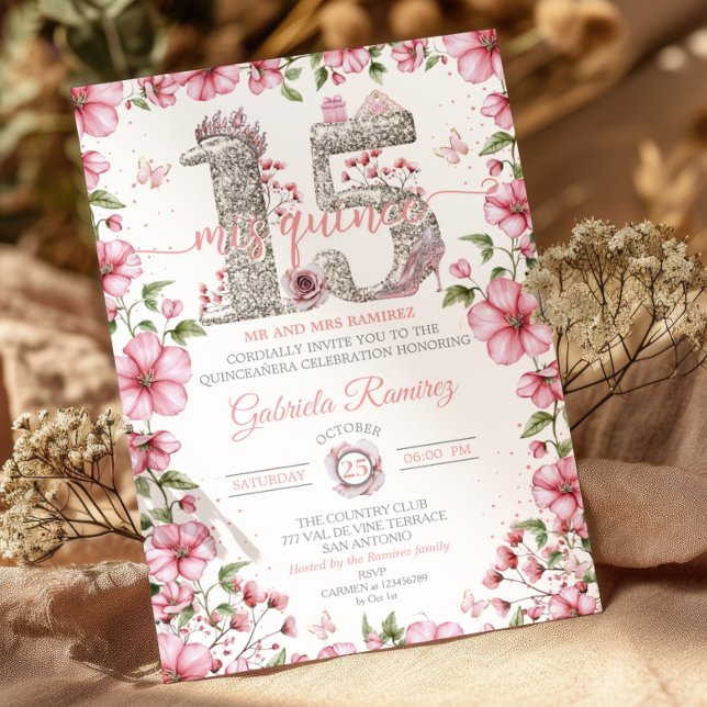 Blush Pink and Silver Tiara Mis Quince Quinceañera Invitation (Creator Uploaded)