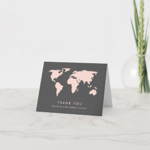 Blush Pink and Smoky Grey   World Map Thank You Card