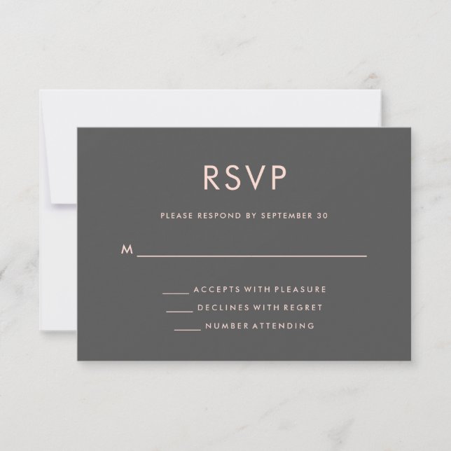 Blush Pink and Smoky Grey | World Map Wedding RSVP (Front)