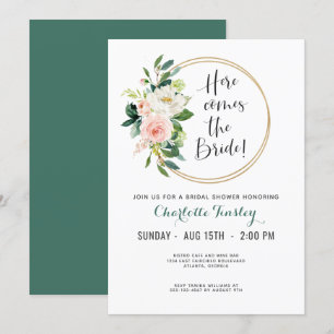 Blush Pink and Teal Floral Bridal Shower Invitation