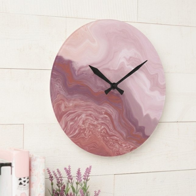 Blush Pink and Terracotta Fluid Abstract Art Large Clock (Blush and terracotta fluid art for home decor lovers seeking an elegant, modern space update.)