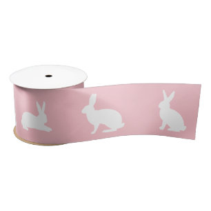 Blush Pink And White Bunny Silhouettes Cute Easter Satin Ribbon