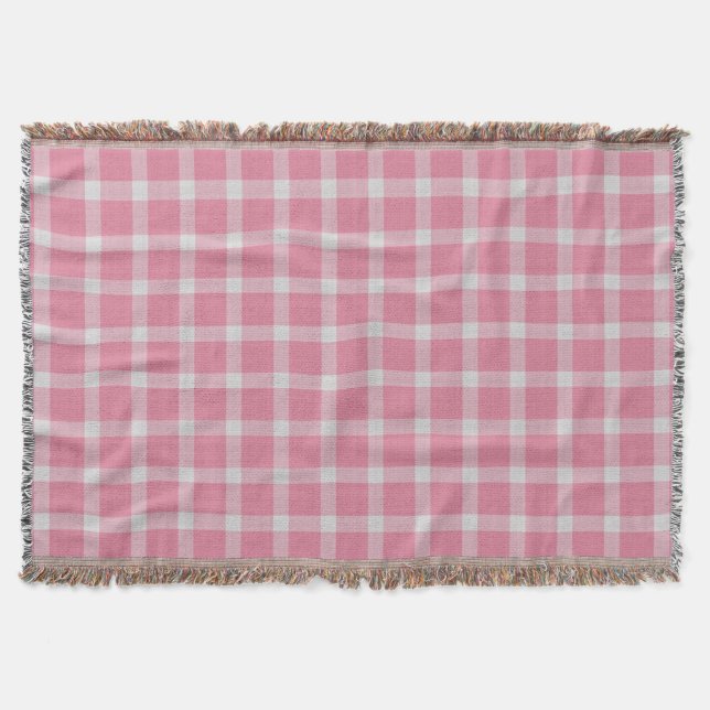 Blush Pink and White Checkered Pattern Throw Blanket (Front)