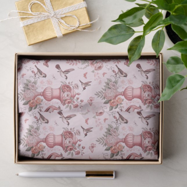 Blush Pink and White Chinoiserie Decoupage Pattern Tissue Paper (Gift)