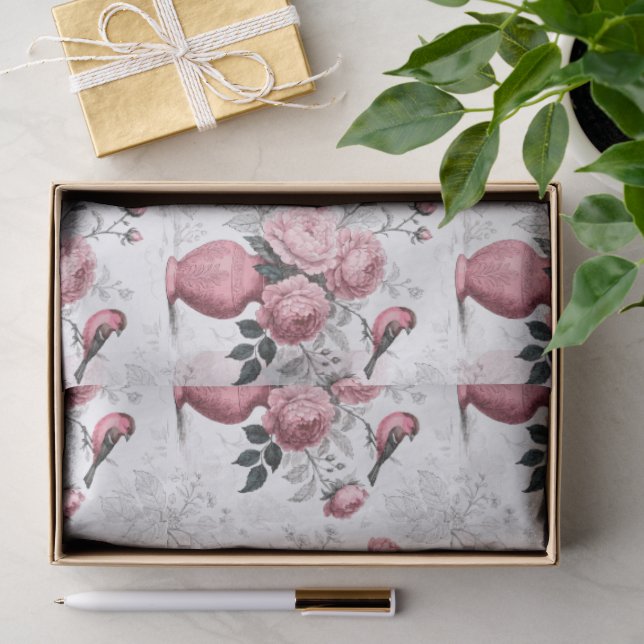 Blush Pink and White Chinoiserie Decoupage Pattern Tissue Paper (Gift)