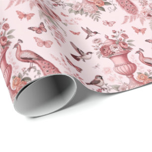 Blush Pink and White Chinoiserie Toile Pattern Wrapping Paper