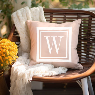 Blush Pink and White Classic Square Monogram Cushion