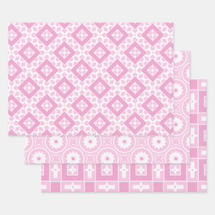 Blush Pink and White Cute Girly Geometric Patterns Wrapping Paper Sheet