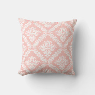 Blush pink and white damask pattern throw cushion