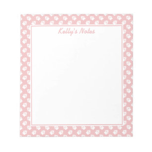 Blush Pink And White Dog Paws Pattern & Your Text Notepad