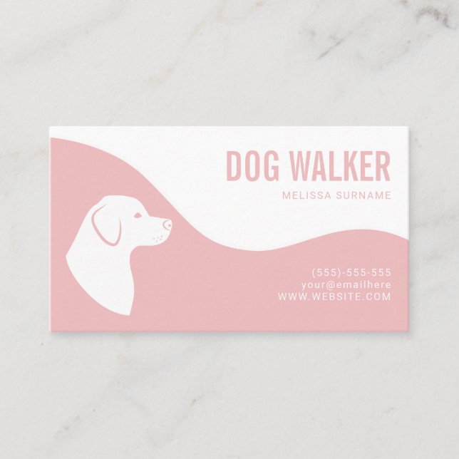 Blush Pink And White Dog Silhouette Dog Walker Business Card (Front)
