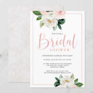 Blush Pink and White Feminine Floral Bridal Shower Invitation