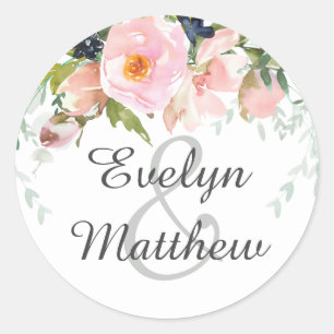 Blush Pink and White Floral Bouquet Wedding Classic Round Sticker