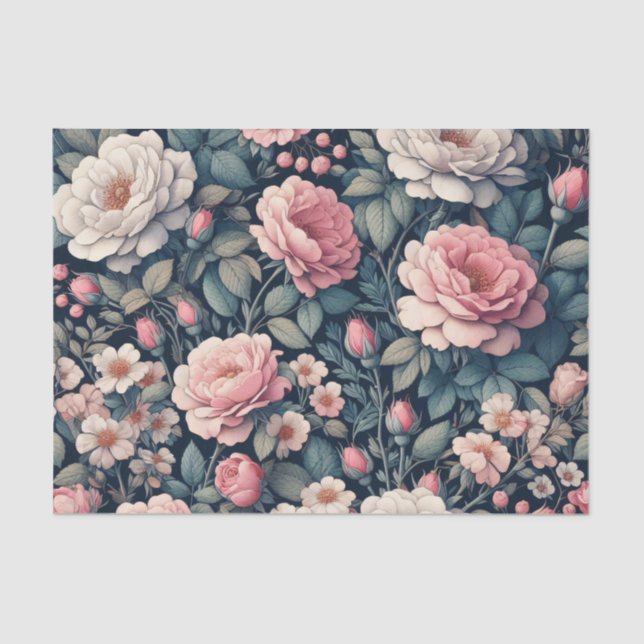 Blush Pink and White Floral Decoupage Tissue Paper (Front)