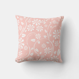 Blush pink and white floral pattern cushion