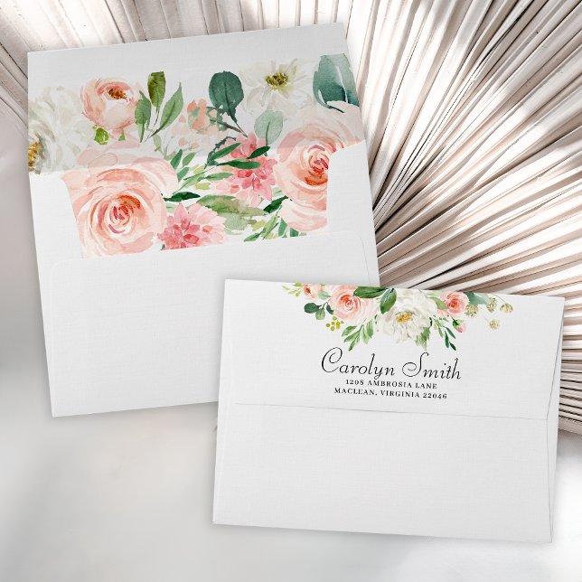 Blush Pink and White Floral Personalised Envelope (Creator Uploaded)