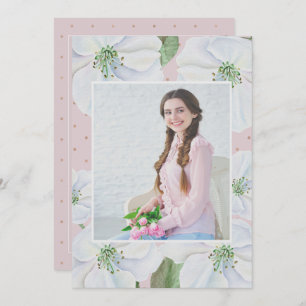 Blush Pink and White Floral Photo Graduation Party Invitation