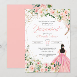 Blush Pink and White Floral Quinceanera Invitation
