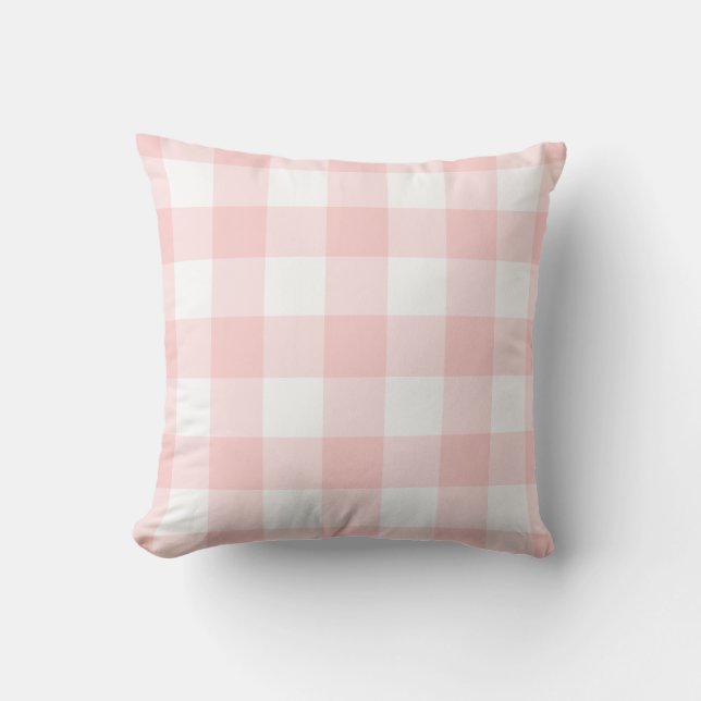 Blush Pink and White Gingham Pattern Chequered Cushion (Front)