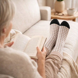 Blush Pink and White Gingham Plaid Pattern Socks
