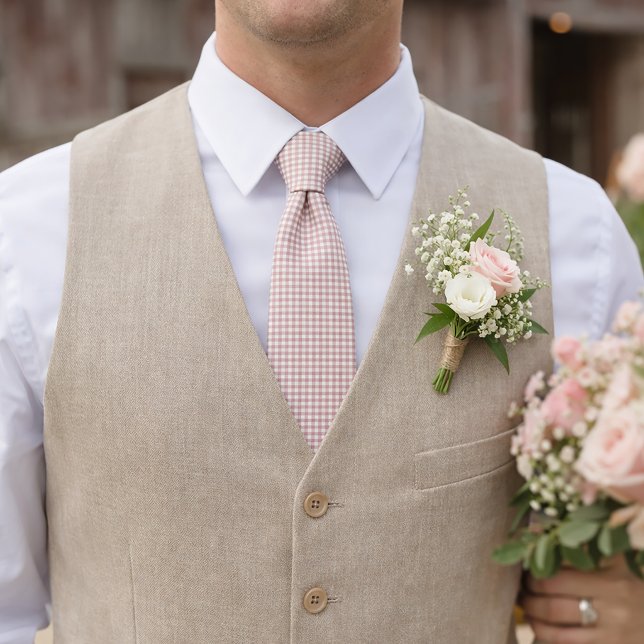 Blush Pink and White Gingham Plaid Pattern Tie (A pink and white gingham tie.)