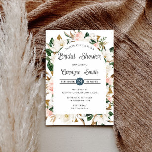 Blush Pink and White Magnolia Arch Bridal Shower Invitation