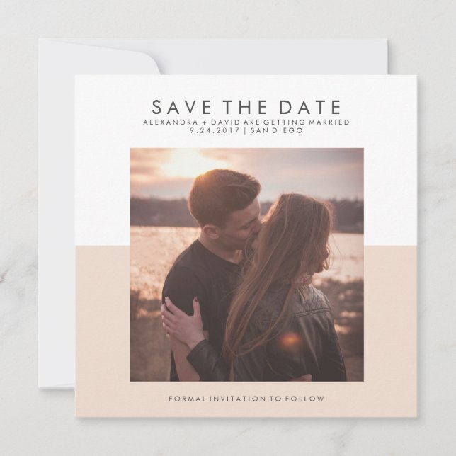 Blush Pink and White Minimal Save the Date | Photo (Front)