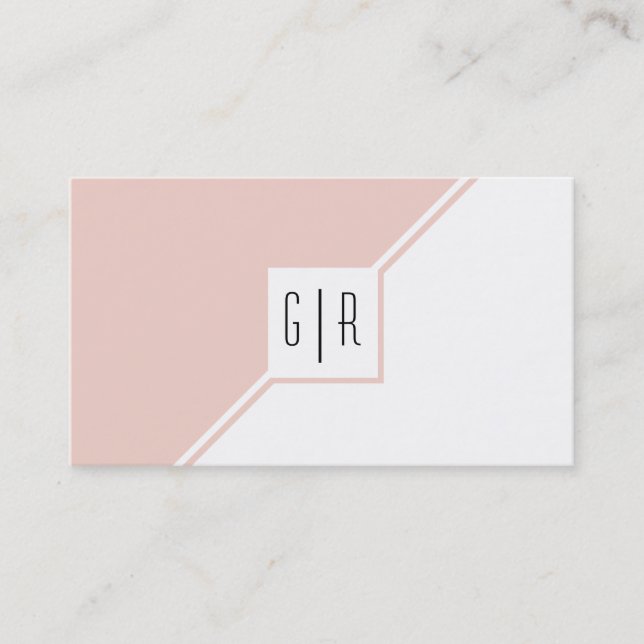 Blush pink and white monogram modern geometric business card (Front)