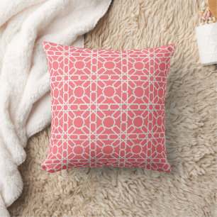 Blush Pink and White Moroccan Zellige Pattern Cushion