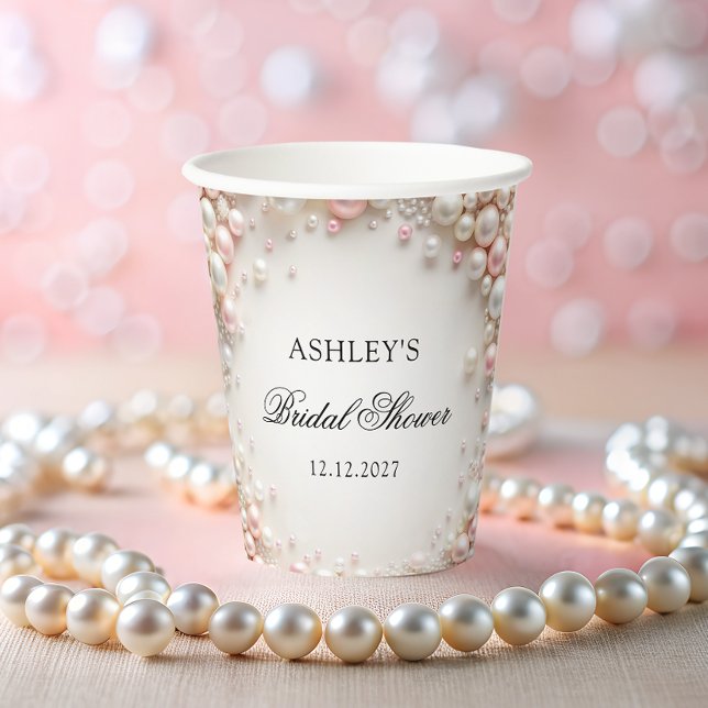 Blush Pink and White Pearls Bridal Shower Paper Cups (Creator Uploaded)