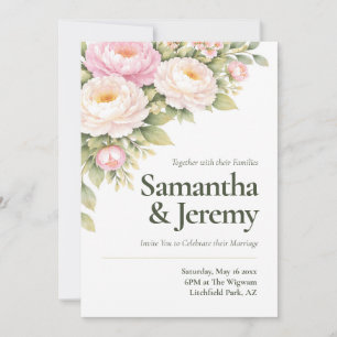 Blush Pink and White Peonies Floral Wedding Invitation