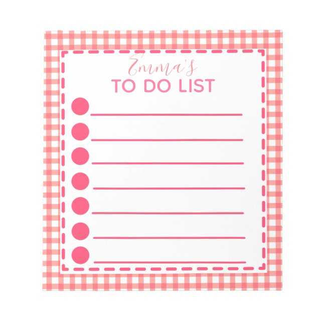 Blush Pink and White Plaid Pattern To Do List Name Notepad (Front)
