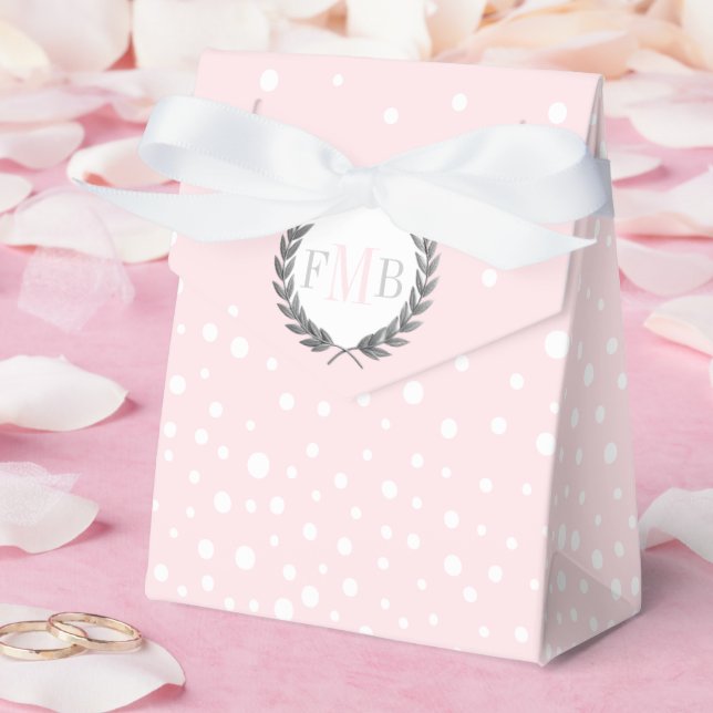 Blush pink and white polka dot pattern wedding fav favour box (Wedding)