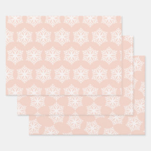 Blush Pink and White Snowflakes Christmas Wrapping Paper Sheet