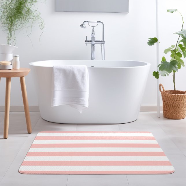 Blush Pink and White Stripes | Editable Colours Bath Mat (Creator Uploaded)