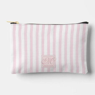 Blush Pink and White Stripes - Monogrammed Accessory Pouch
