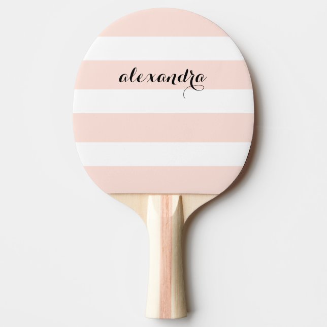 Blush Pink and White Stripes Ping Pong Paddle (Front)