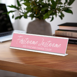 Blush Pink and White Traditional Name Title Desk Name Plate