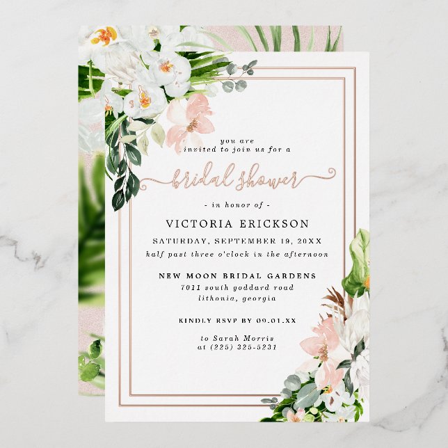 Blush Pink and White Tropical Floral Bridal Shower (Front/Back)