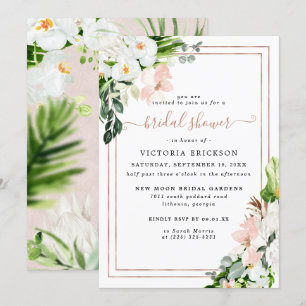 Blush Pink and White Tropical Floral Bridal Shower Invitation