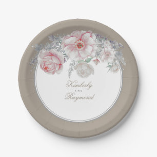 Blush Pink and White Watercolor Flowers Vintage Paper Plate
