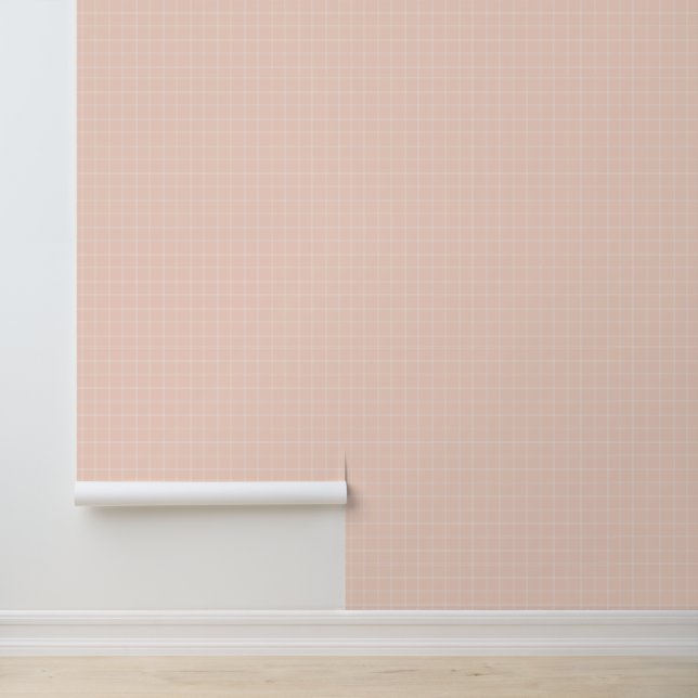 Blush Pink and White Windowpane Check Wallpaper (Application)