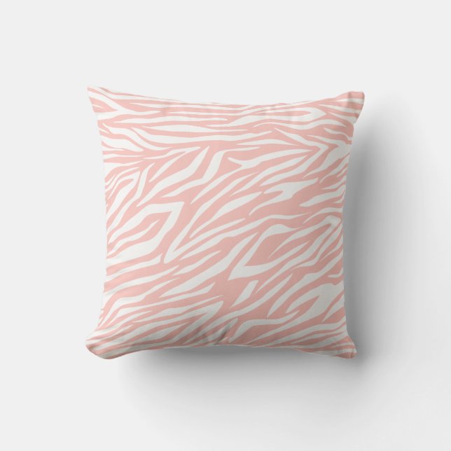 Blush pink and white zebra print pattern custom cushion (Front)