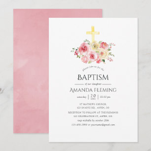 Blush Pink and Yellow Floral Baptism/Christening Invitation