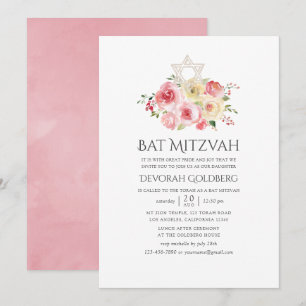 Blush Pink and Yellow Floral Bat Mitzvah Invitation