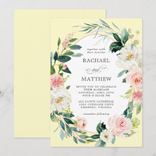 Blush Pink and Yellow Watercolor Floral Wedding Invitation