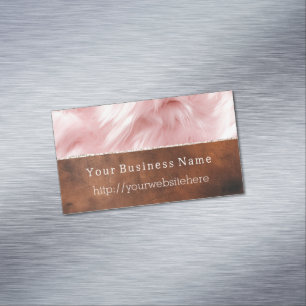 Blush Pink Animal Fur Brown Cowhide Magnetic Business Card