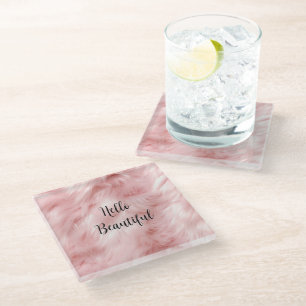 Blush Pink Animal Fur Glass Coaster